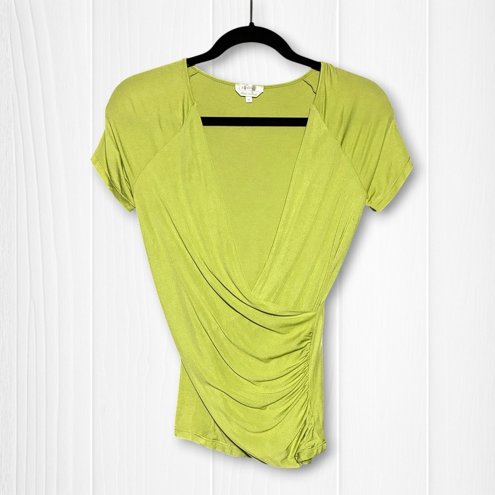Max‎ Mara Wrap Front V-Neck Short Sleeve Top Womens M Green